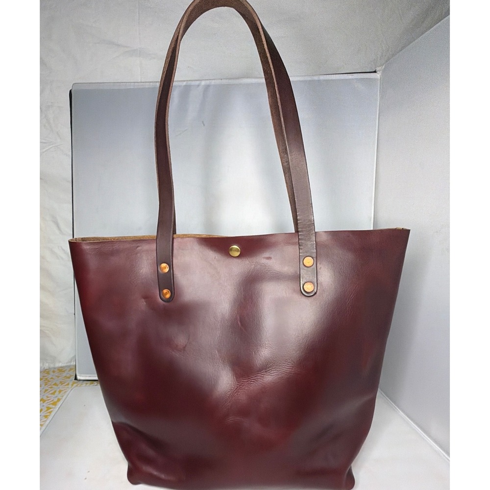 KMM & Co Burgundy Leather Tote Bag Oxblood Shopper Shoulder Bag Handcrafted